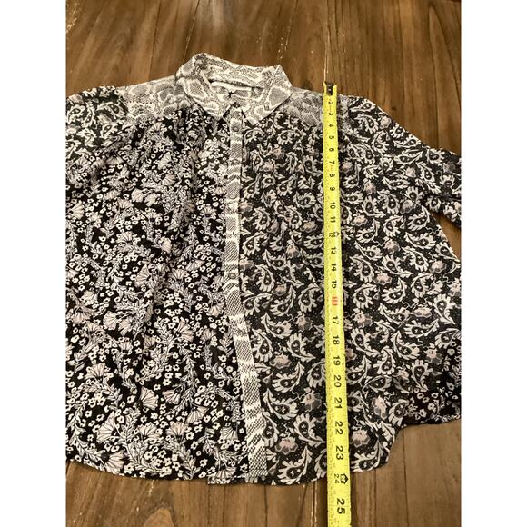 chelsea and theodore paisly and floral black white long sleeve button down shirt - Picture 8 of 8